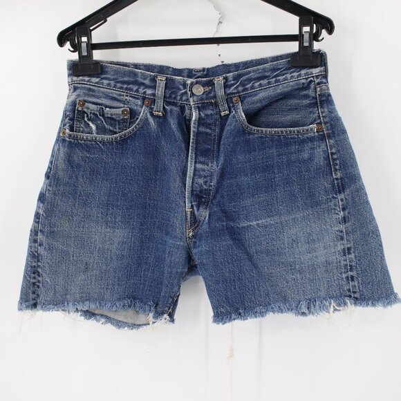 Vintage 60s Levis 501 Shorts Unisex 28 4" Selvedge Big E Button Fly Cut Off - Picture 1 of 16
